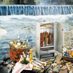 Fumoir Peetz Acier Aluminé Porte à Charnières - L 39 X P 28 X H 85 Cm -Barbecue Étagères Magasin 630015 fumoir peetz acier alumine charnieres 85 39 28 ambiance