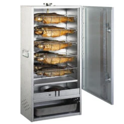 Fumoir Peetz Acier Aluminé Porte à Charnières - L 39 X P 28 X H 85 Cm -Barbecue Étagères Magasin 630015 fumoir peetz acier alumine charnieres 85 39 28 rempli