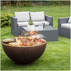 Braséro De Jardin Barbecue Plancha Boule Acier Corten Ø100 X H50 Cm -Barbecue Étagères Magasin brasero boule corten diam 100 grilleplancha 2