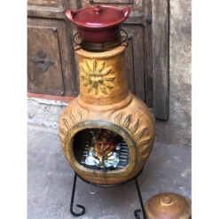 Cheminée Mexicaine Extérieure Grand Modèle 106 Cm Soleil Jaune -Barbecue Étagères Magasin cheminee mexicaine gm 106cm soleil jaune sur base 3