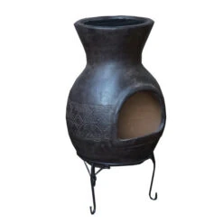 Cheminée Mexicaine Sur Base Avec Grille Inox Mexico Trade Center Jumbo 113 Cm Brun