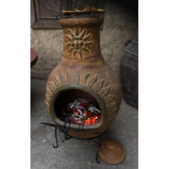 Cheminée Mexicaine Extérieure Jumbo 113 Cm Soleil Jaune -Barbecue Étagères Magasin cheminee mexicaine jumbo soleil jaune 113cm sur base 2