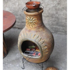 Cheminée Mexicaine Extérieure Jumbo 113 Cm Soleil Jaune -Barbecue Étagères Magasin cheminee mexicaine jumbo soleil jaune 113cm sur base 3