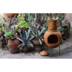 Cheminée Mexicaine Extérieure Jumbo 113 Cm Soleil Jaune -Barbecue Étagères Magasin cheminee mexicaine jumbo soleil jaune 113cm sur base 4