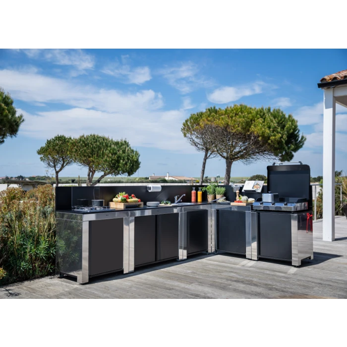 Cuisine D'extérieur ENO Modulo Inox Et Noir Pour Plancha - 5 Modules Avec Table De Cuisson Master 1 Cuisine D'extérieur ENO Modulo Inox Et Noir Pour Plancha - 5 Modules Avec Table De Cuisson Master
