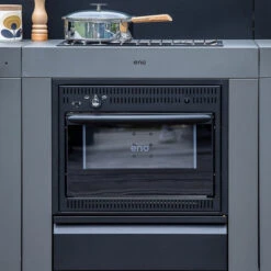 Modulo Cuisinière Four Et Plaque - Gris Acier - Cuisine D'extérieur ENO -Barbecue Étagères Magasin mod7005 cuisiniere modulo gris cuisine exterieur eno ambiance