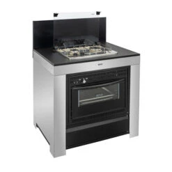 Modulo Cuisinière Four Et Plaque - Inox Et Noir - Cuisine D'extérieur ENO -Barbecue Étagères Magasin mod8505 1 cuisine exterieur modulo combine noir et inox eno