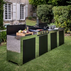 Modulo Plan De Travail - Coloris Inox Et Noir - Pour Cuisine D'extérieur ENO -Barbecue Étagères Magasin modulo inox noir plancha cuisine exterieur eno ambiance 1 min 3
