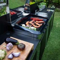 Modulo Plan De Travail - Coloris Inox Et Noir - Pour Cuisine D'extérieur ENO -Barbecue Étagères Magasin modulo inox noir plancha cuisine exterieur eno ambiance 2 min 3