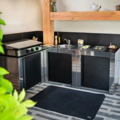 Modulo Evier - Coloris Inox Et Noir - Pour Cuisine D'extérieur ENO -Barbecue Étagères Magasin modulo inox noir plancha cuisine exterieur eno ambiance 3 min 2