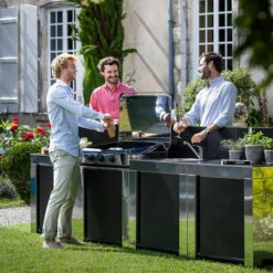 Modulo Evier - Coloris Inox Et Noir - Pour Cuisine D'extérieur ENO -Barbecue Étagères Magasin modulo inox noir plancha cuisine exterieur eno ambiance 5 min 2
