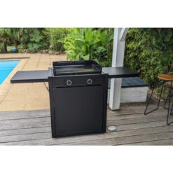 Pack Plancha à Gaz Forge Adour MODERN 60 Acier Noir + Chariot -Barbecue Étagères Magasin plancha forge adour modern 60 acier sur chariot 2 1