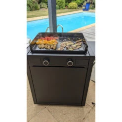 Pack Plancha à Gaz Forge Adour MODERN 60 Acier Noir + Chariot -Barbecue Étagères Magasin plancha forge adour modern 60 acier sur chariot 6 1